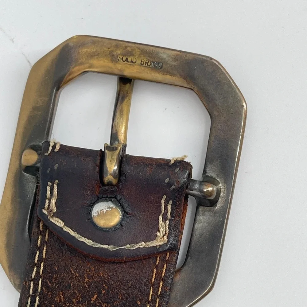 Vintage Abercrombie & Fitch Leather Belt Made in USA Brown Brass Buckle 43.5in